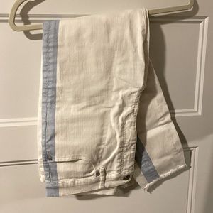 Loft White Jean Capris with Blue Stripe